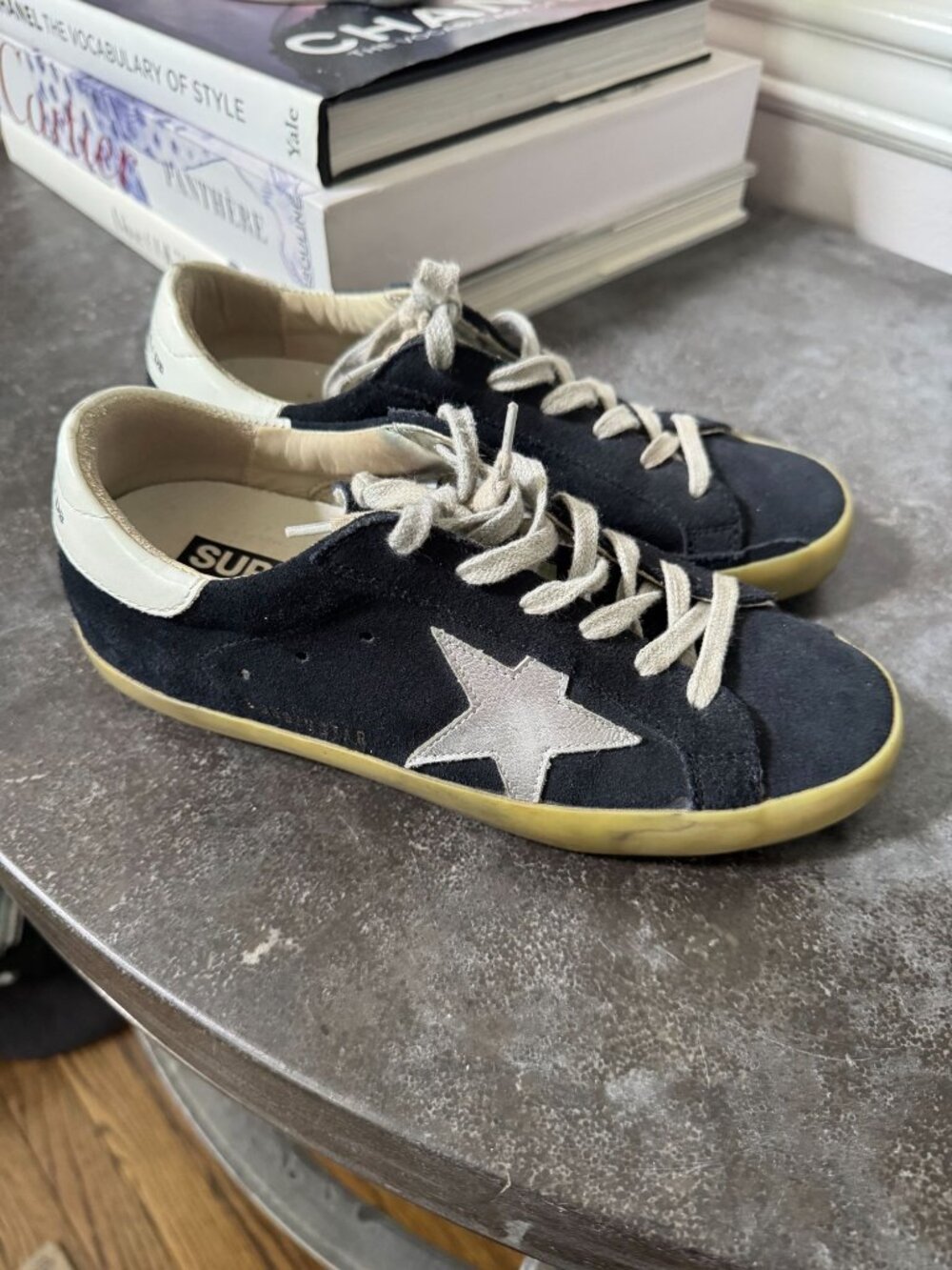 Golden Goose Superstar Low Top Sneakers Suede Navy Silver Star Size 36 - Picture 2 of 7